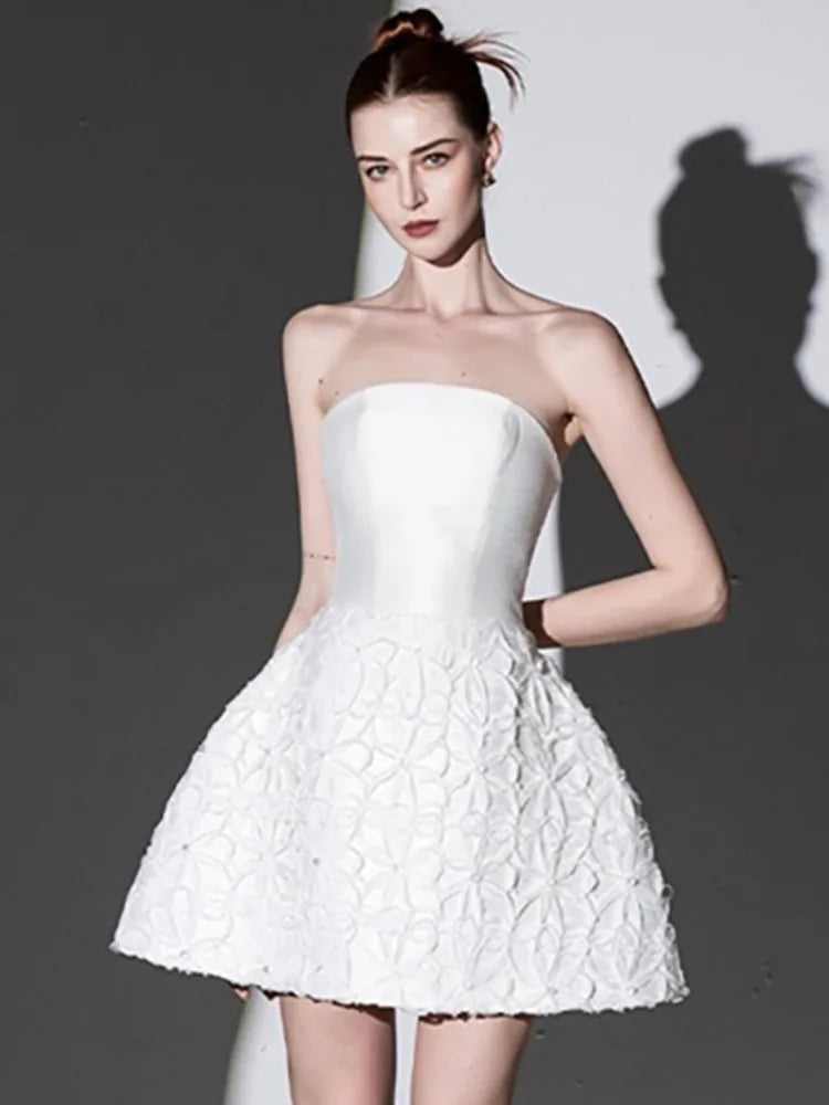 Eshin 2024 Spring New Women's 2 Pcs Set O Neck Long Sleeve Crop Top Strapless High Waist Mini Elegant Flower Dress Suit...