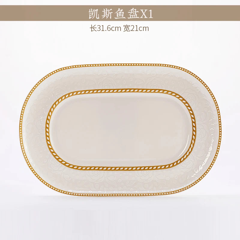 2025 New Jingdezhen Dishes Tableware Free Combination Household High-grade Bone China Tableware Housewarming Relief Rose