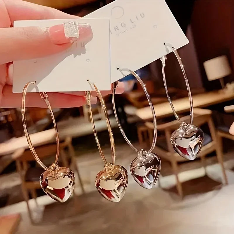 Heart Shaped Pendant Hollow Hoop Earrings Fashion Alloy Jewelry for Women Luxury Style for Date Nights and Vacations...