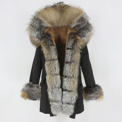 OFTBUY 2024 Fashion Winter Jacket Women Real Fur Coat Natural Real Fox Fur Collar Loose Long Parkas Big Fur Outerwear Detachable
