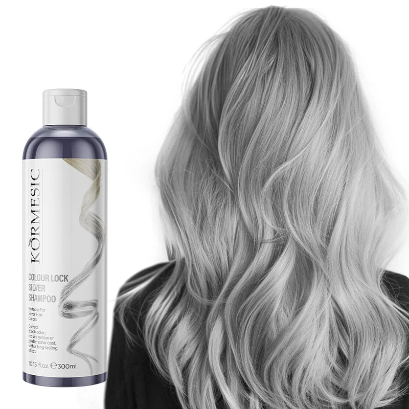 Unisex Silvery Lock Color Shampoo-Silver Fixing Shampoo,Color Locking & Brightening,Cleansing Care,Color Preservation Sleek Hair