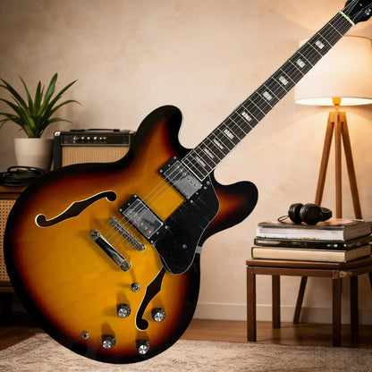 Sunset 335 Electric Guitar Rosewood Neck Maple Body Home Sing-Along with Accompanimen Half Hollow Design Free Shipping |...