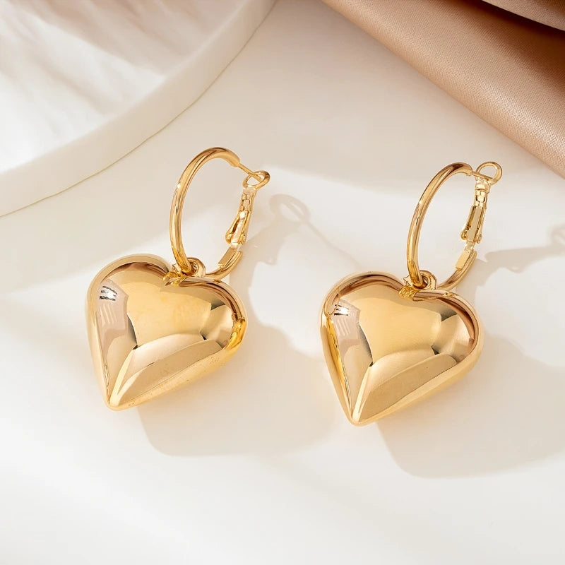 Europe and The United States Fashion Simple Design Love Heart Pendant Earrings Women's Daily Versatile Holiday Jewelry Gifts