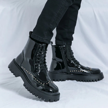 Autumn Men Platform Boots Casual Genuine Leather Shoes Personalized Design Motorcycle Boots Thick Sole Sneakers Party...