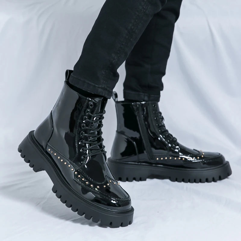 Autumn Men Platform Boots Casual Genuine Leather Shoes Personalized Design Motorcycle Boots Thick Sole Sneakers Party...