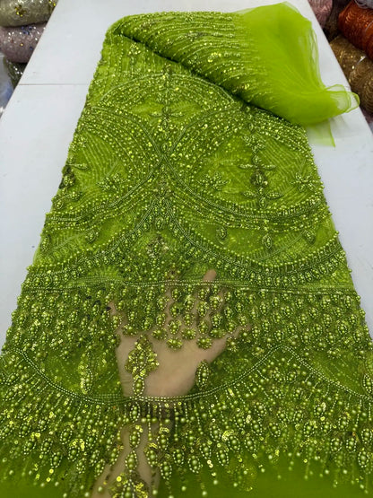 Luxury African Sequins Lace Fabric Heavy Beaded High Quality Nigerian French Groom for Sewing Wedding Party Dresses 5...