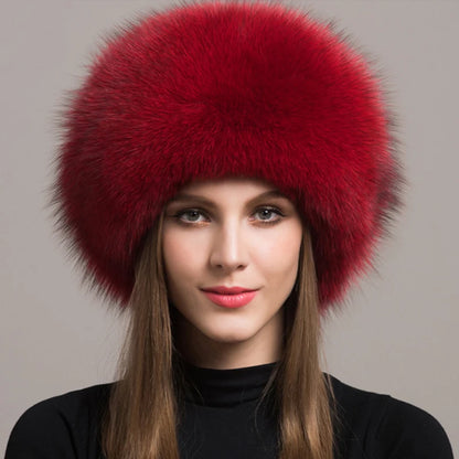 Hot Sale 100% natural Fox Fur Hat Women Cap Thick Fur Cap Winter Warm Hat Female Fashion For Women Hat With Earmuffs Hat...