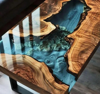 Modern Home Furniture Factory Direct Solid Walnut Wood Restaurant Kitchen River Dining Table Epoxy Resin Slab