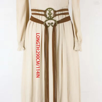 Nordic Witch Style Knotted Rope Waist Belt, Medieval Long Knot Ring Belt for Women, Viking Revival Era Costume Accessory