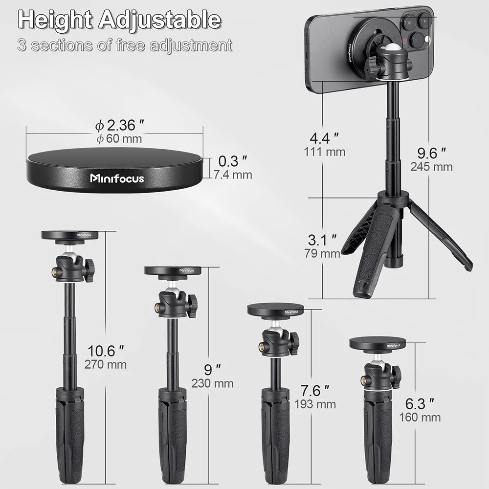 Magnetic Smartphone Tripod for MagSafe, Mini Extendable Selfie Stick 360° Ball Head Tripod Stand Handle Grip for iPhone 14 13 12
