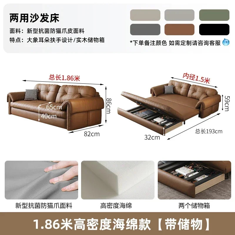 European Living Room Sofa Bed Brown Faux Leather Italian Modern Sleeper Double Couch Chaise Lounge Small Divano Letto...