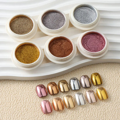 6pc Gold Metallic Mirror Glitter Nail Art Dust Rose Gold Silver Powder UV Gel Polish Chrome Rubbing Pigment Flake Manicure Decor