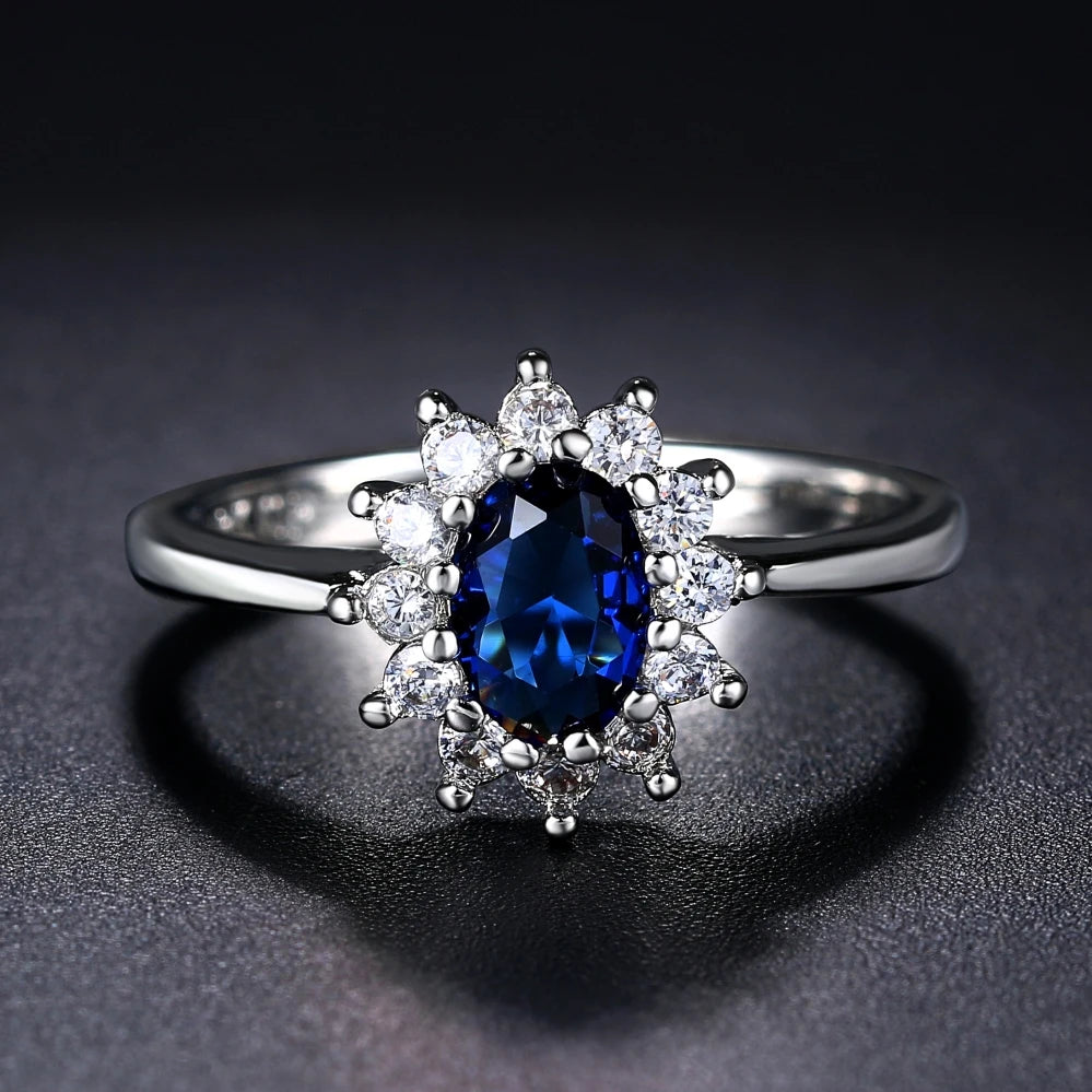 Princess Kate Rings For Women Blue Crystal Wedding Engagement Bridal Promise Marriage Ring For Bride Female Fashion...