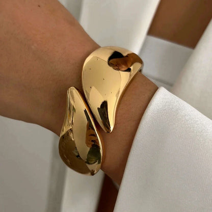 IngeSight.Z Exaggerated Large Inlaid Rhinestone Watch Shaped Heavy Metal Spring Bangles Women's Classic Statement Party Jewelry