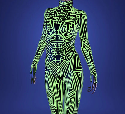 Women 3D Painted Cosplay Jumpsuit Cyberpunk Muscle Bodysuit Halloween Carnival Party Performance Zentai Suit Aerial Yoga