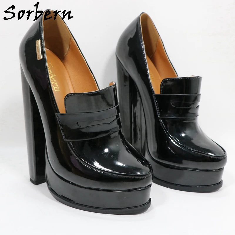 Sorbern Black Women Pumps 18Cm Block High Heel Platform Round Toe Unisex Shoes Style Ol Party Heels Custom High Arch...