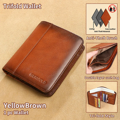 Compact Wallet, Made from Top-Grain Brown Leather with a Gradient Finish, Featuring Built-In RFID Protection Against...