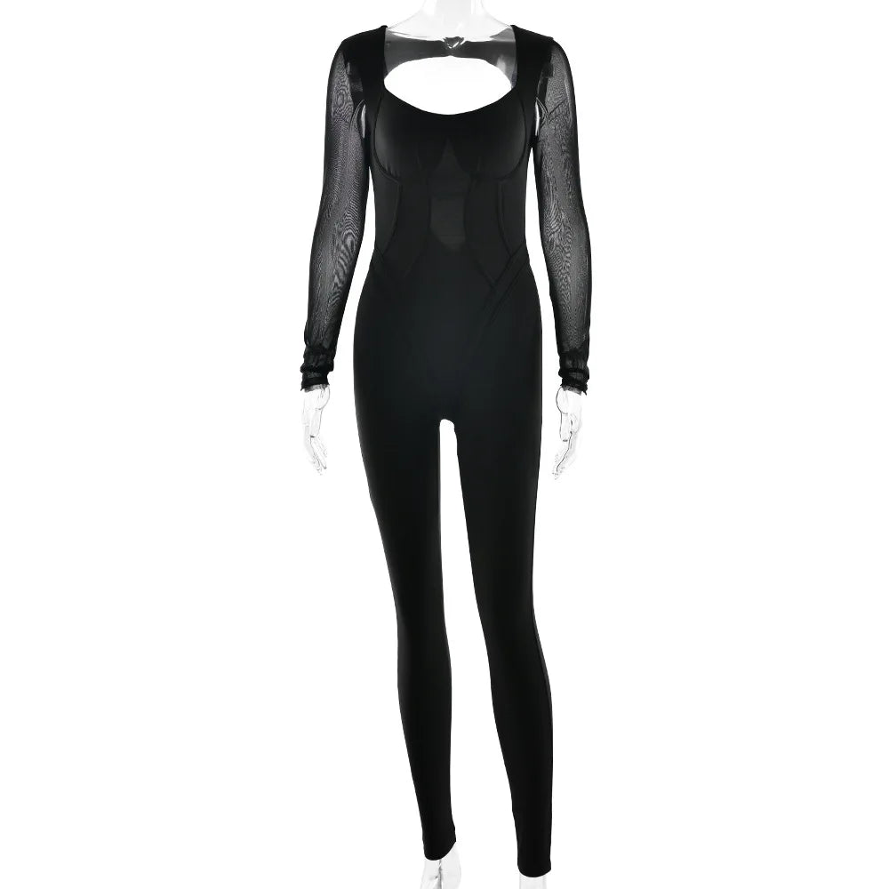 Chic Backless Sports Jumpsuits Women Long Sleeve Hollow Out Fitness Yoga Bodysuit Female High Waist Tunics One Piece Gym Overall - Kimlud