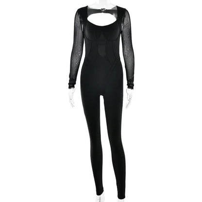 Chic Backless Sports Jumpsuits Women Long Sleeve Hollow Out Fitness Yoga Bodysuit Female High Waist Tunics One Piece Gym Overall - Kimlud