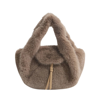 Cute Tan Faux Fur Top Handle Bag 2-in-1 Crossbody Bag Winter Warm Casual Handbag Ideal for Dating Shopping Outings for Women