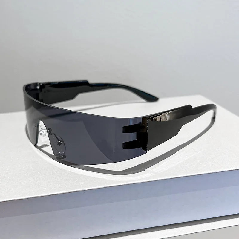 rimless one piece small rectangle silver mirror sunglasses for women new fashion Y2K hip hop sun glasses men retro punk...