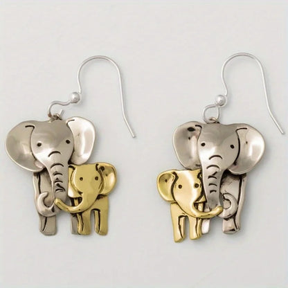 Vintage Handmade Two Tone Elephant Earrings, Animal Earrings, Elephant Enthusiast Earrings | Kimlud Mid Range Jewelry