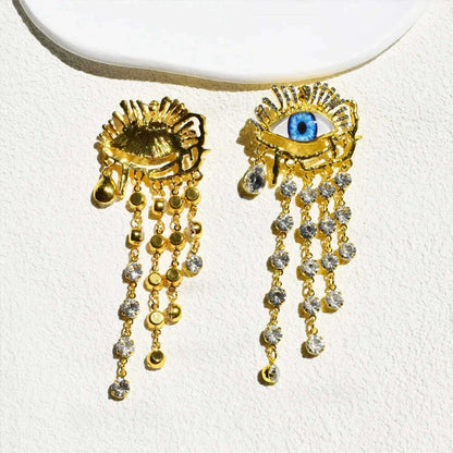 Vintage Ethnic Golden Eyes Chain Dangle Earrings For Women Fashion Jewelry Baroque Style Lady Statement Earrings  Accessories