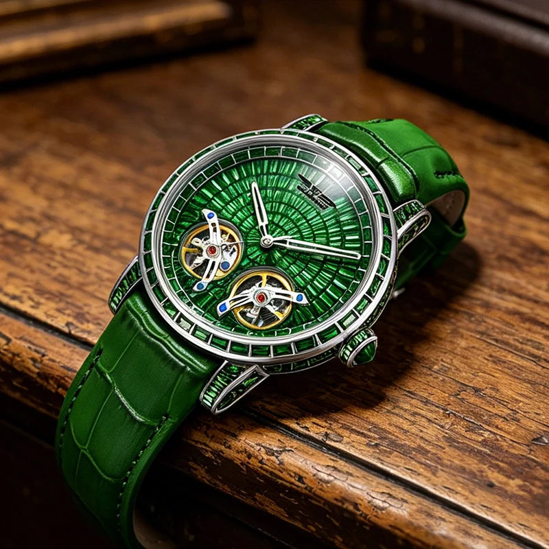 Mechanical Watch Men PINDU Design Top Luxury Double Flying Wheel Watch Sapphire Glass Waterproof Diamond Watch Leather...