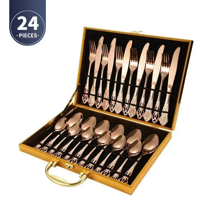 Golden Stainless Steel Cutlery Set Royal European Spoon Fork Complete Tableware Retro Design Dishwasher Safe Elegant...