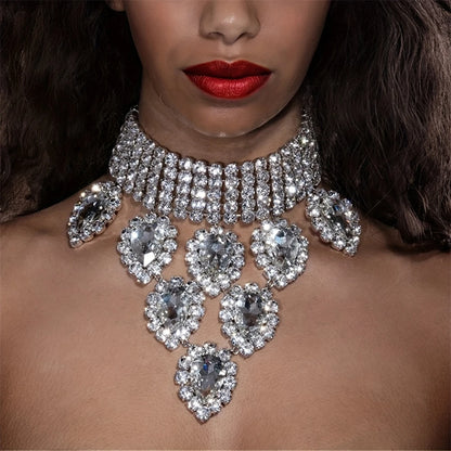 Bohemian Feng Rhinestone Necklace Fashionable and Exaggerated Multi- layer Multi color Rhinestone Droplet Pendant Neck Chain