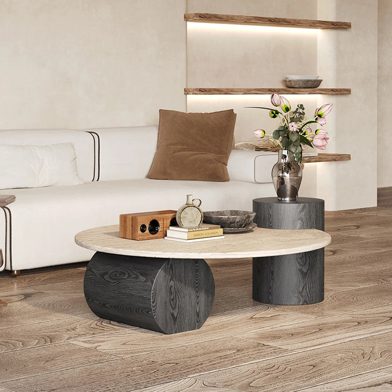 Stone Italian Side Table Nordic Natural Travertine Unique Wood Coffee Table Round Stone Designer Stolik Kawowy Home...