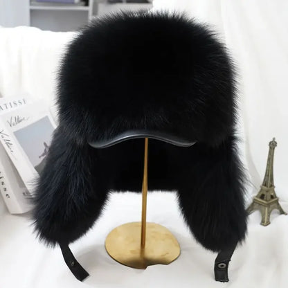 New Winter Men's 100% Real Silver Fox Fur Bomber Hat Raccoon Fur Ushanka Cap Trapper Russian Man Ski Hats Caps Real Leather Top - Kimlud