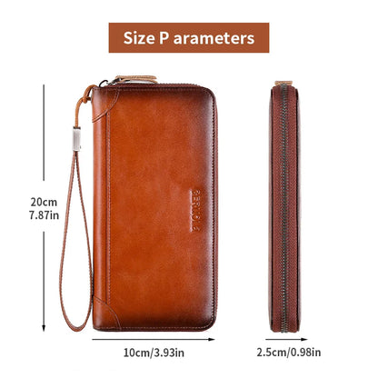 Men's Leather Wallet Long New Soft Cowhide Handbag Travel Light Luxury Simple Large Capacity Anti-Theft Brush Gradient...
