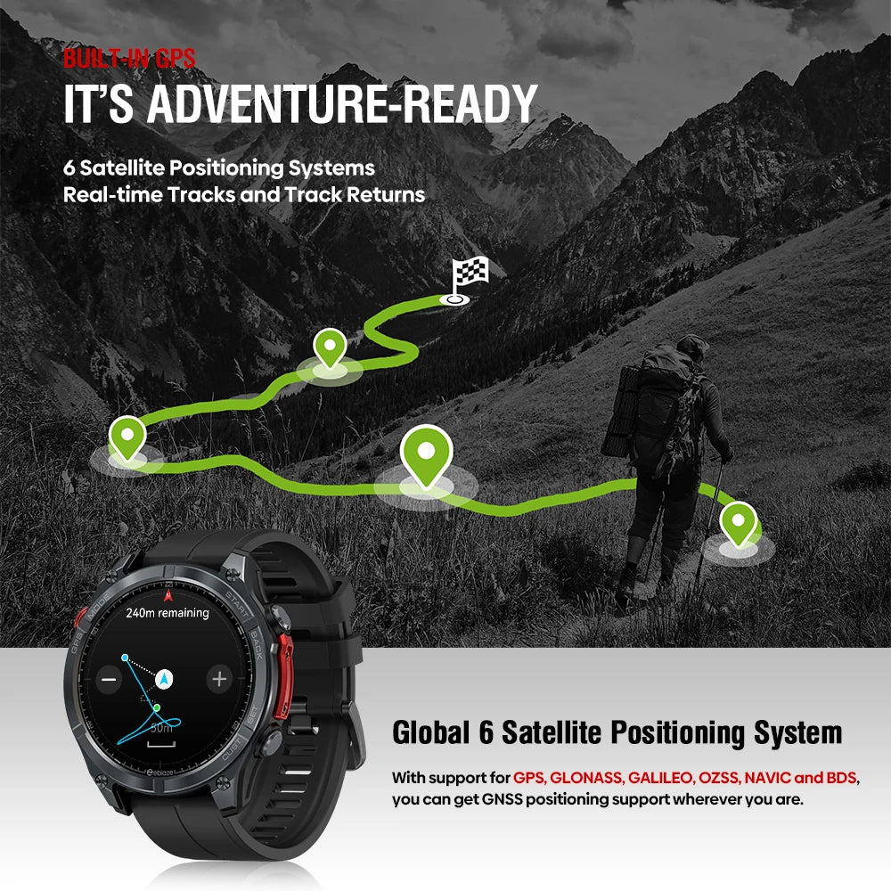 NEW 2025 Zeblaze Stratos 4 GPS Smartwatch 1.43" AMOLED Screen Compass Barometric Altimeter Flashlight Voice Calling Smart Watch
