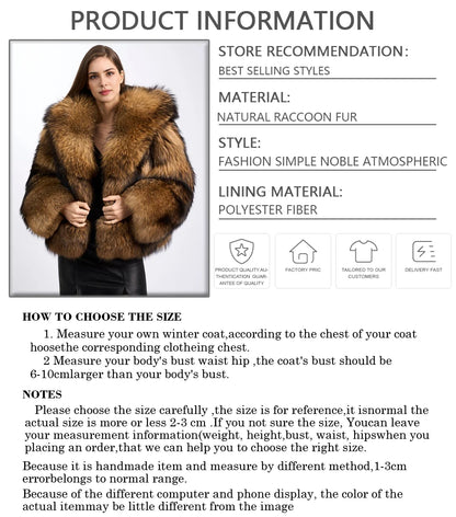 Genuine Raccoon Fur Coat With Hood Women's Winter Jacket Real Full Skin Raccoon Fur Jacket High Quality Natural Fur Jacket