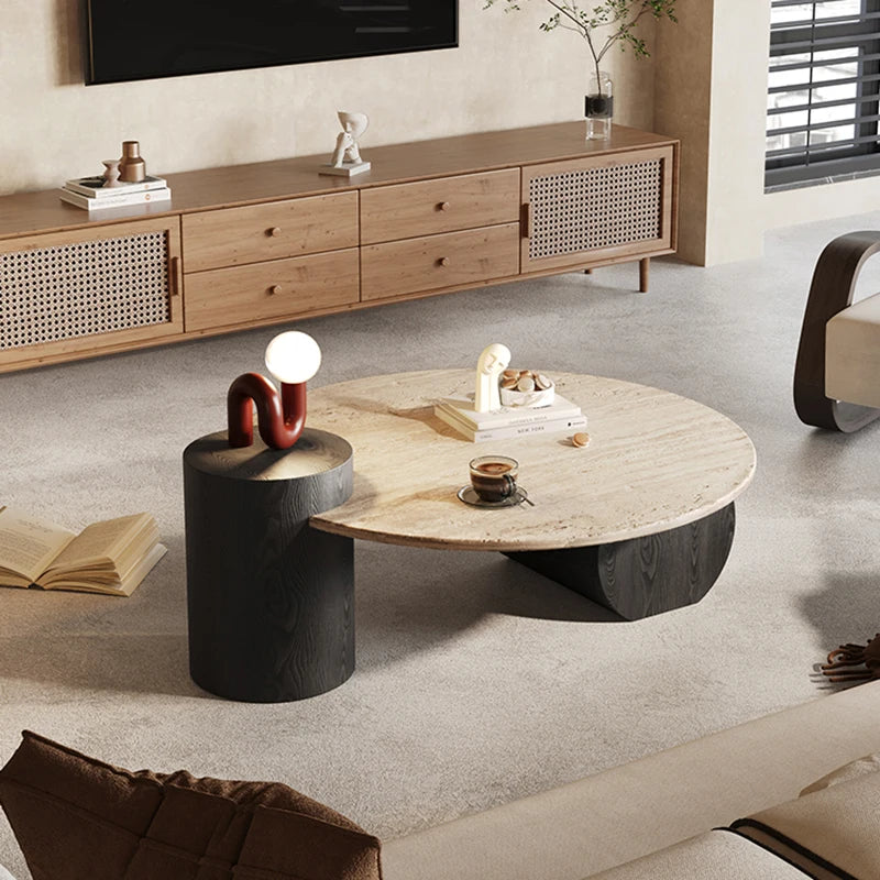Stone Italian Side Table Nordic Natural Travertine Unique Wood Coffee Table Round Stone Designer Stolik Kawowy Home...