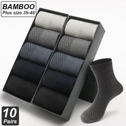 High Quality 10 Pairs/lot Men Bamboo Fiber Socks Breathable Compression Long Socks Business Casual Male Large size 38-45...
