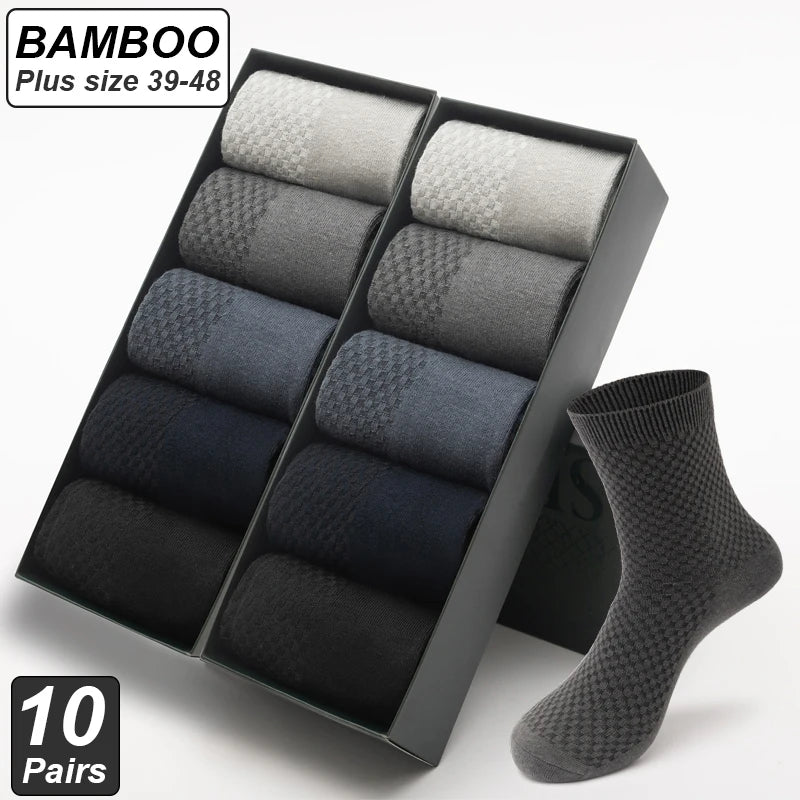 High Quality 10 Pairs/lot Men Bamboo Fiber Socks Breathable Compression Long Socks Business Casual Male Large size 38-45...