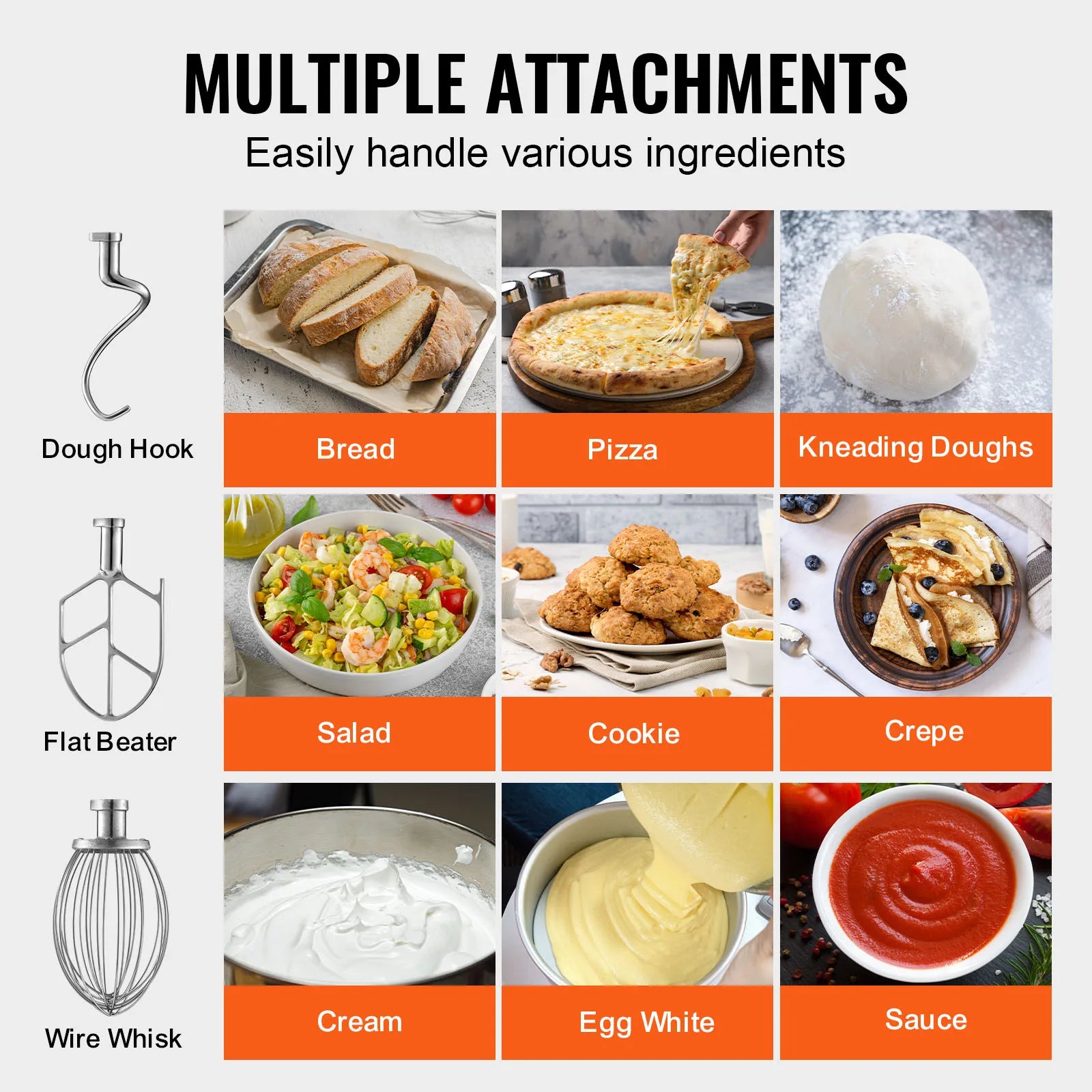 SucceBuy Commercial Food Mixer Commercial Stand Mixer with 3 Speeds Dough Mixer with Stainless Steel Bowl and 3 Attachments - Kimlud