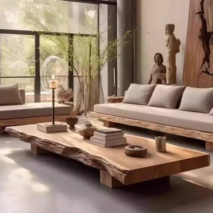 Wabi-sabi style solid wood sofa old wood furniture living room sofa atmosphere log custom L-shaped princess sofa |...