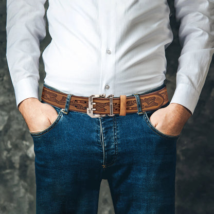 BISON DENIM Men Belt High Quality Leather Belt For Men Genuine Leather Strap Luxury Pin Buckle Fancy Vintage Jeans Belt For Men - Kimlud