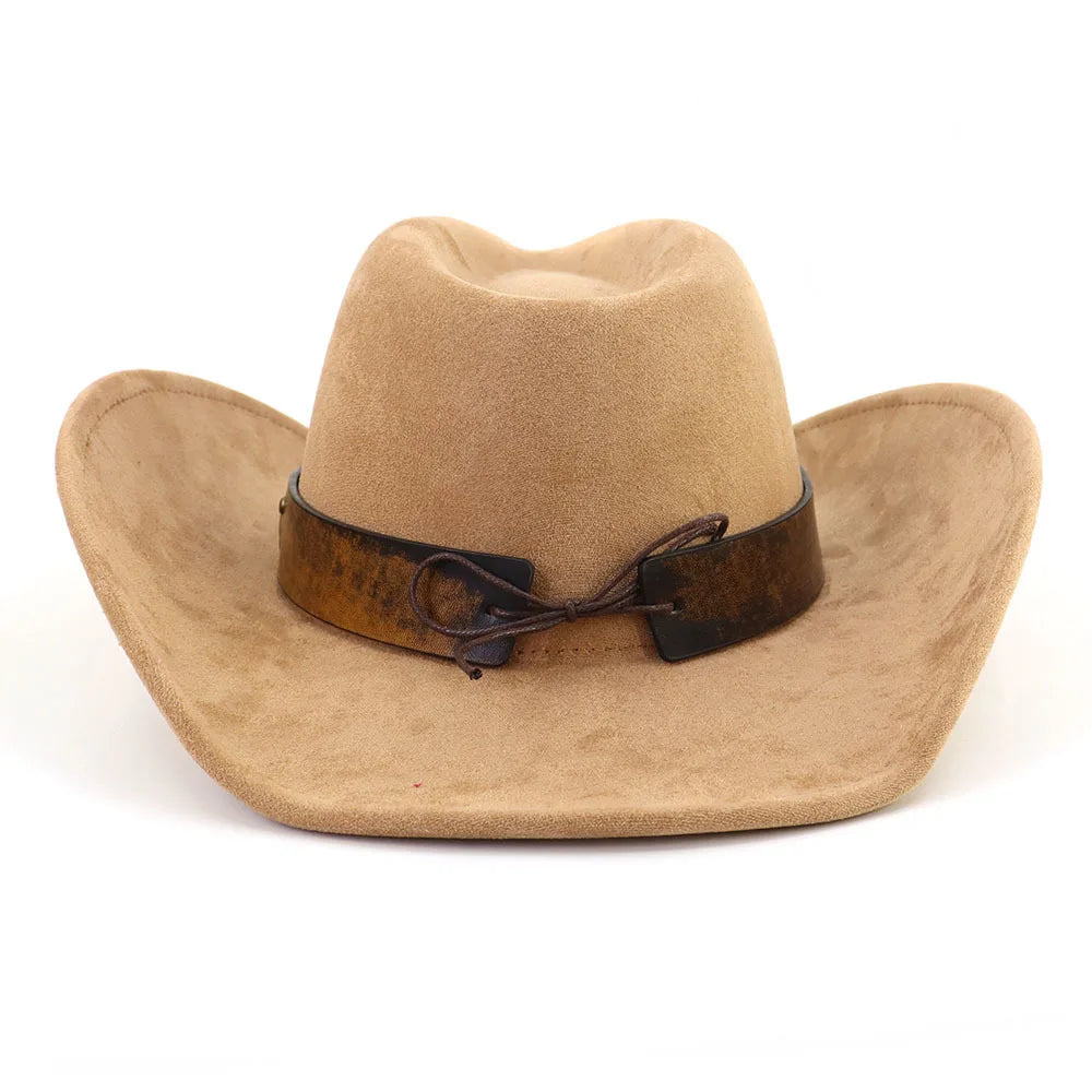 Western Big Brim Cowboy Hat Bull's Head Leather Band Suede Top Hat Outdoor Mens Hats Ladies Party Horse Riding Cowgirl...