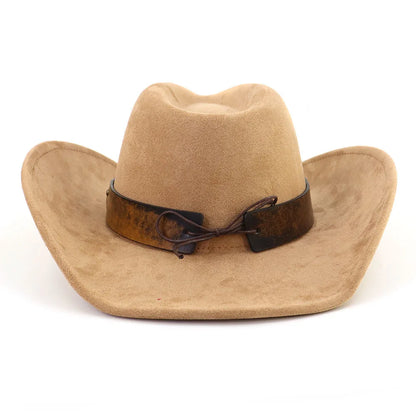 Western Big Brim Cowboy Hat Bull's Head Leather Band Suede Top Hat Outdoor Mens Hats Ladies Party Horse Riding Cowgirl...