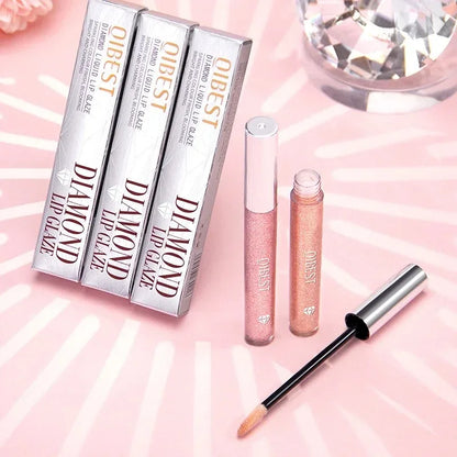 Diamond Liquid Lipstick Moisturizing Long-Lasting Makeup Mirror Gloss Sparkling Pink Lip Glaze Non Stick Cup Lip Gloss...