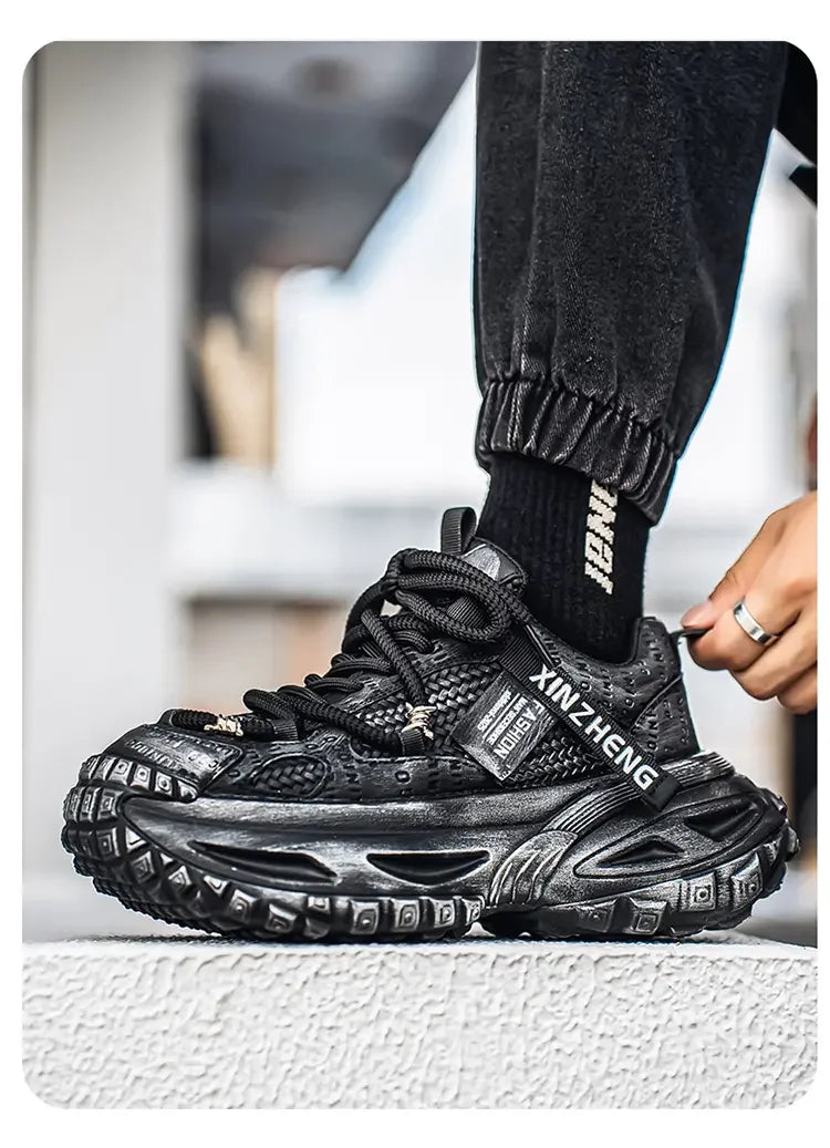 Chunky Sneakers Mens Original Designer Sports Shoes Fashion Casual Leather Fabric Breathable Height Increased Platform Gym Shoes