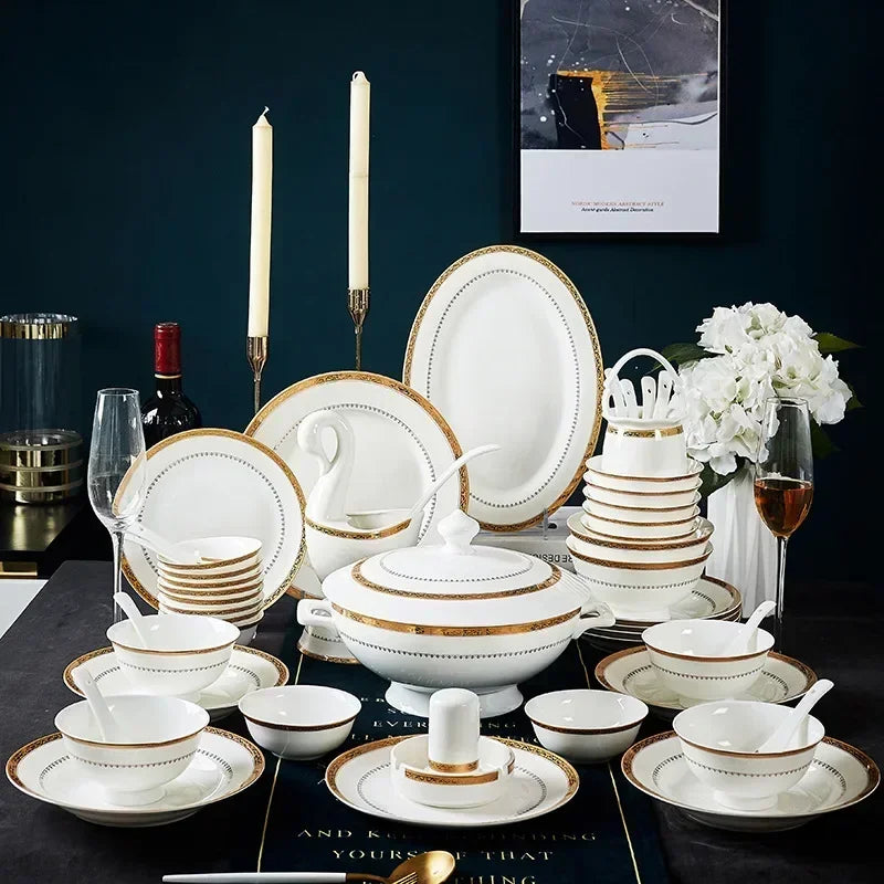 Bowl and Plate Set for Household Light Luxury, Modern Simplicity, Jingdezhen Ceramic Tableware, Bowl and Plate...