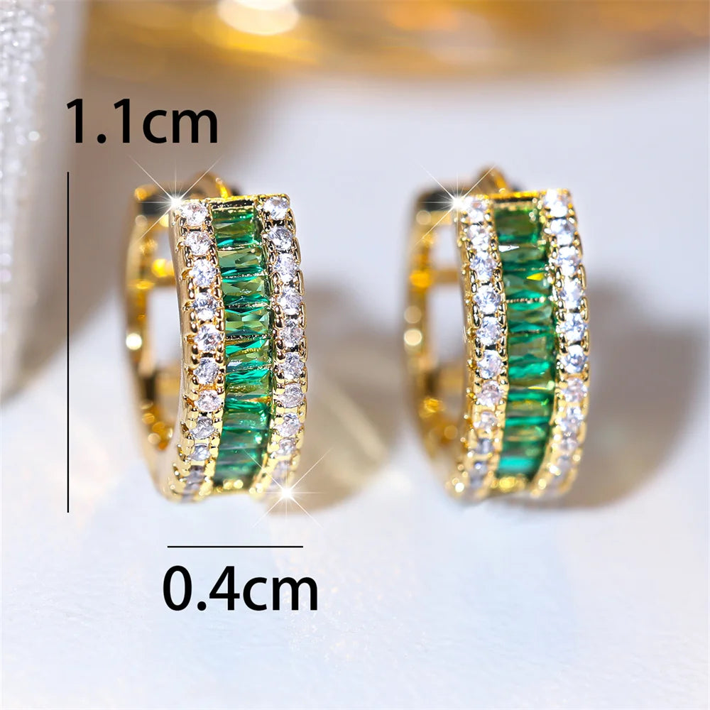 Green Crystal Small Square Stone Earring Multicolor Zircon Round Hoop Earrings For Women Vintage Gold Color Wedding...