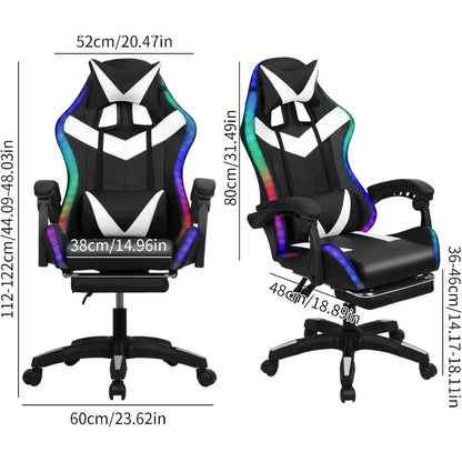 High-Back Gaming Chair with Built-in Bluetooth Speakers and RGB LED Lights for Immersive Entertainment 360 Swivel Height and Re