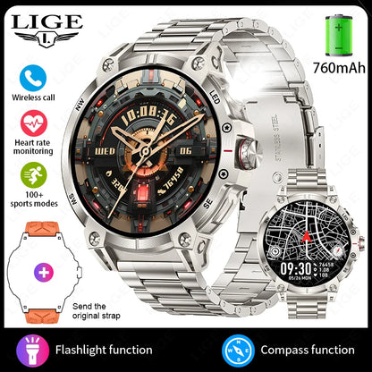 2025 New Military Compass Smart Watch Men 1.85"HD Large Screen Heart Rate Bluetooth Call Waterproof Smartwatch Reloj Inteligente