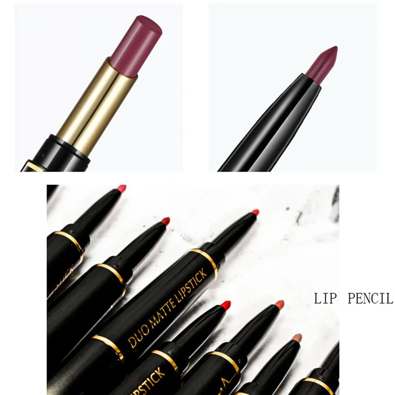 Double Ended Lip Liner and Lipstick 2 in 1, Waterproof Matte Long Lasting Smooth Lip Pen, Nude Lip Makeup for Women